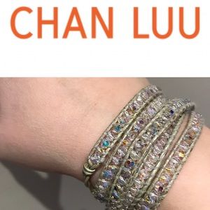 Chan Luu Iridescent Crystal Wrap Bracelet on Natural Cord